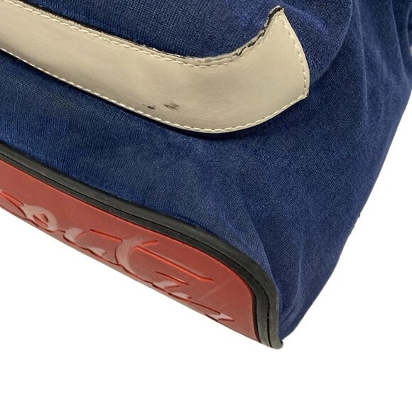 Auth CHRISTIAN LOUBOUTIN Buckle Ruby Navy Cream Red Velour Leather Backpack - Picture 7 of 16